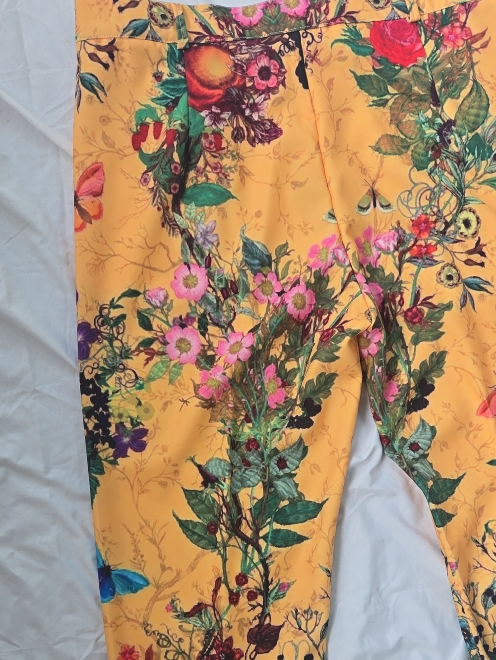 Men's Yellow Pants With Much Flowers/Foliage Front/Back Beautiful Multi Colors - Picture 10 of 13